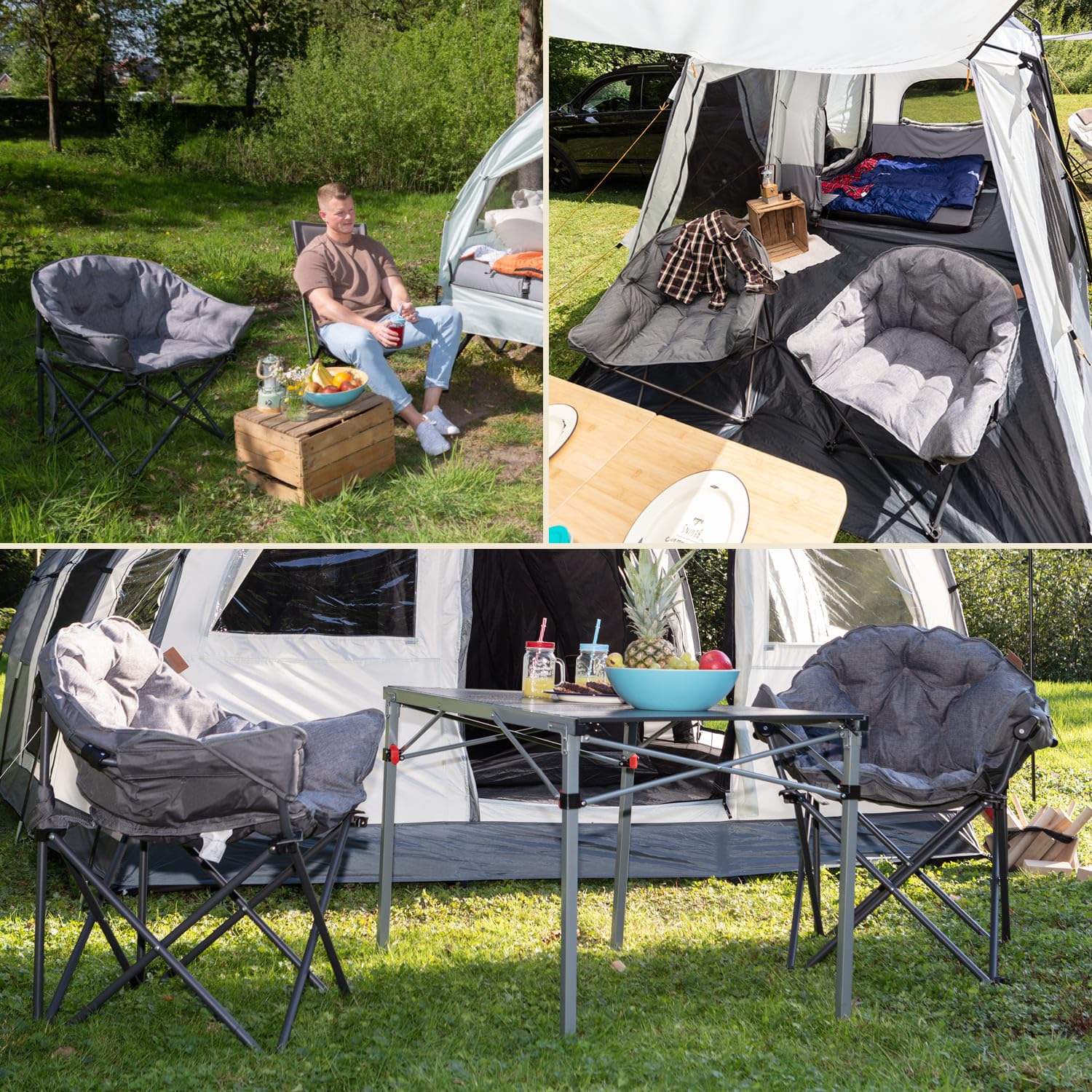 Skandika Moonchair XL/Mala Campingstuhl, bequemer Klappsessel inkl. Tragetasche | Klappbarer Stuhl mit Robustes Stahlgestell | Indoor und Outdoor Stuhl für Garten, Balkon, Reisen