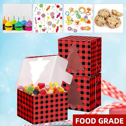 Miniatura 7 de Zonon Paquete de 24 cajas de cupcakes de Navidad, cajas de panadería a cuadros, cajas de dulces para galletas, cajas de golosinas, cajas de regalos