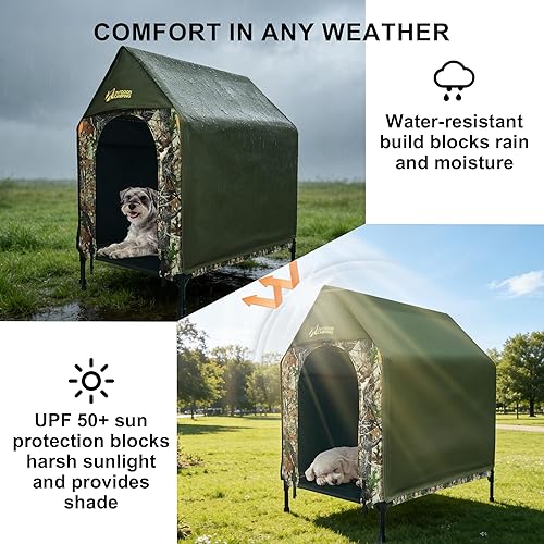 Miniatura 5 de Casa para perros, perrera para perros al aire libre con techo, ventanas de malla, superficie de cama de tela Oxford 900D resistente a los arañazos,