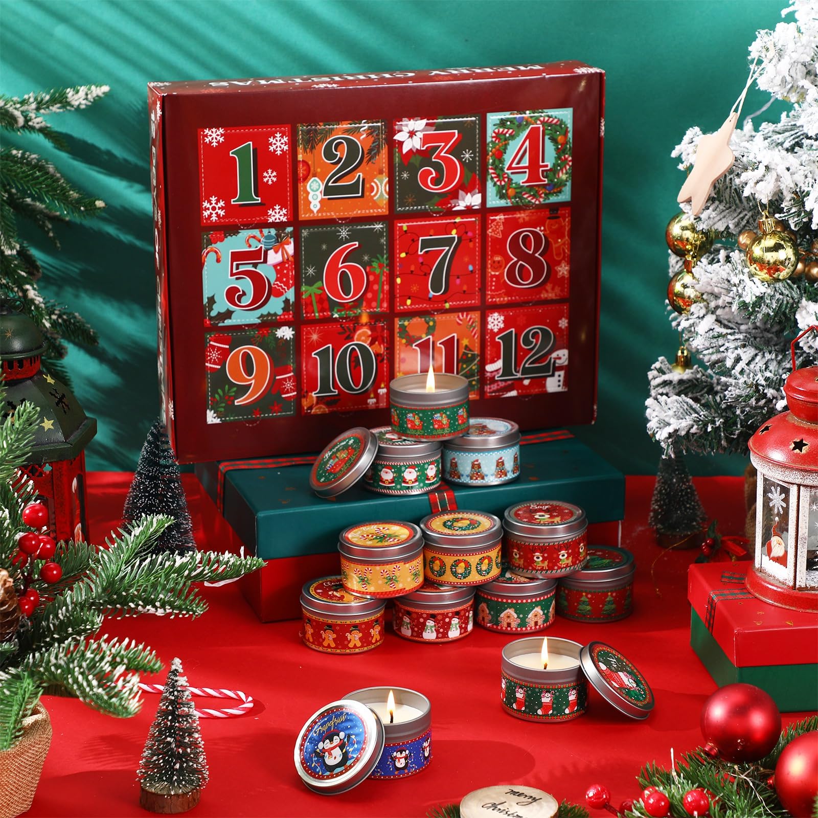 Conelist Juego de 12 velas perfumadas de Navidad de 12 días, calendario de Adviento, velas de cera de soja de 2.5 onzas, regalo de Navidad, regalo de cumpleaños para mujeres, decoración de vacaciones