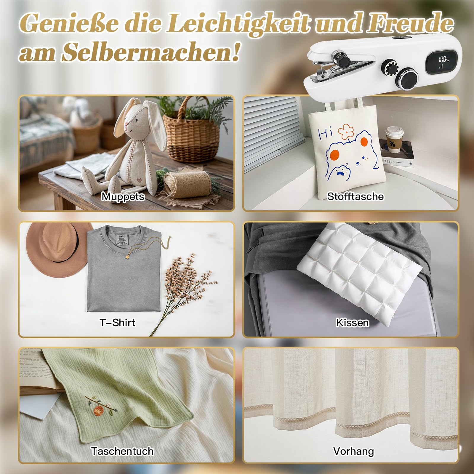 Philorn Handnähmaschine Elektrisch,Schnelle Nähmaschine für Anfänger Komplettes Nähset für Zuhause, Reisen, Basteln & DIY Projekte
