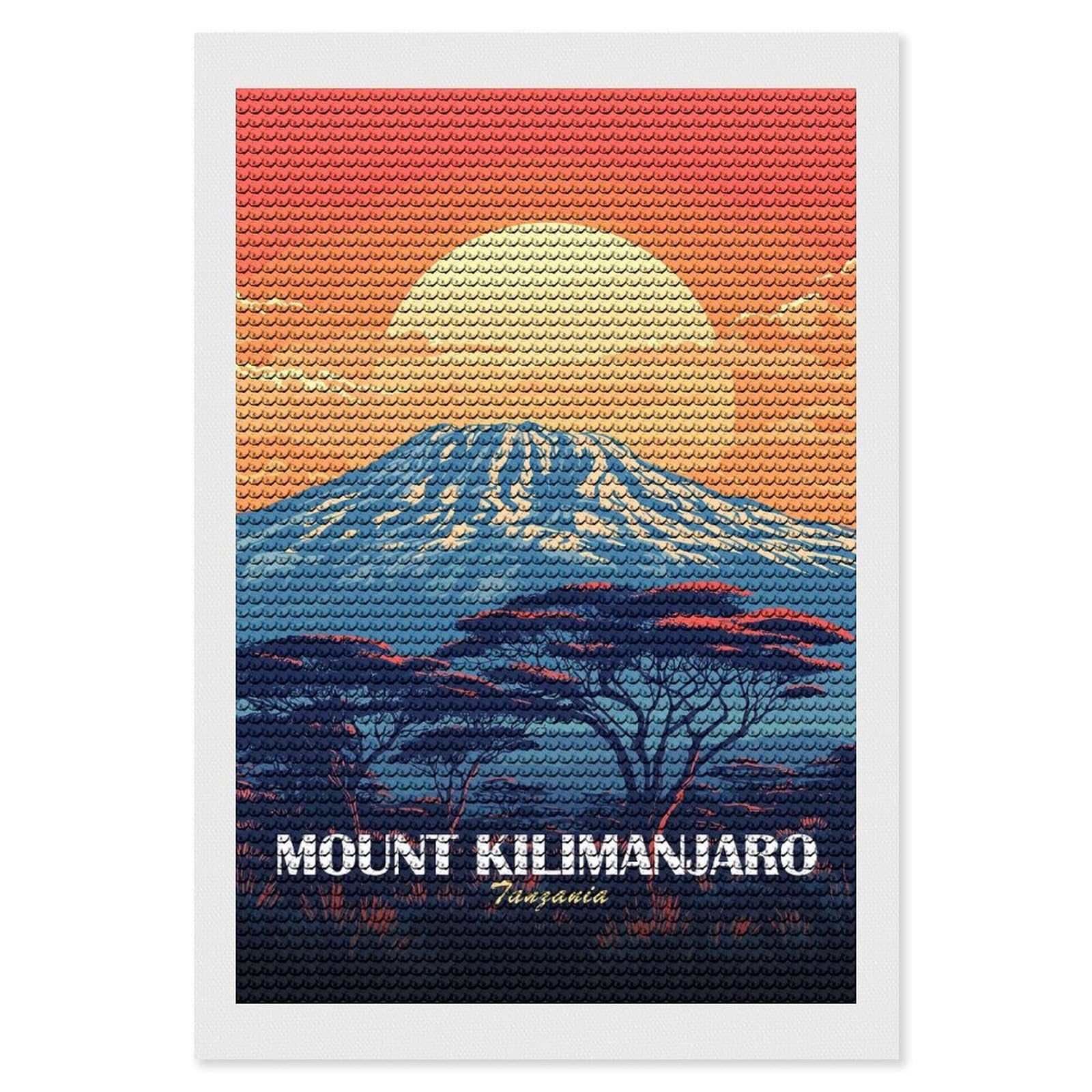 Junmoney Mount Kilimanjaro Tanzania Landscape Art Diamond Painting Canvas Set 8"x12", for Beginners, Complete Accessories, Christmas Gift, Modern Decor