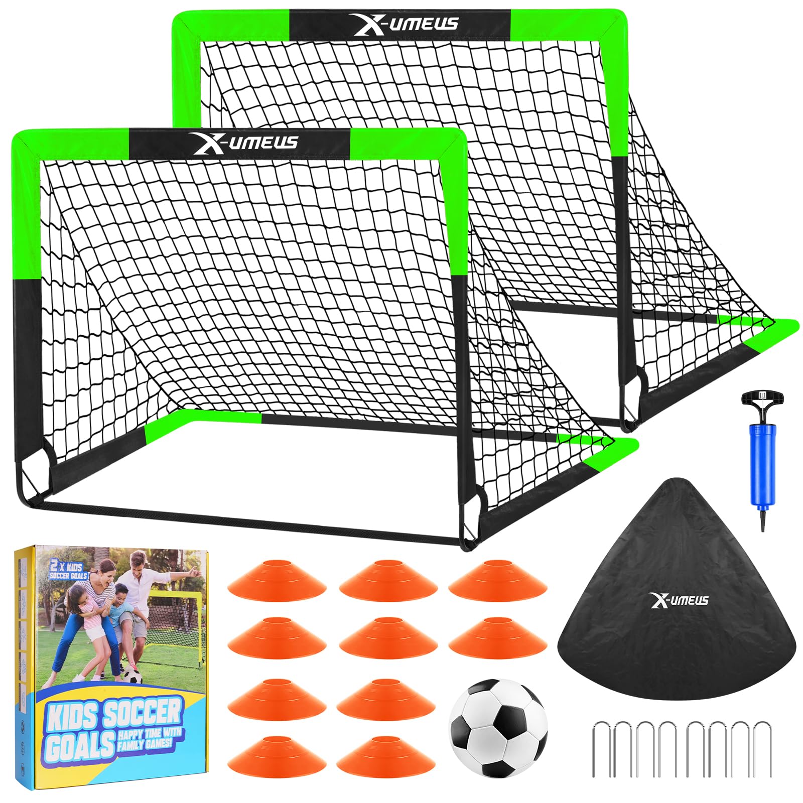 Kids Soccer Goals for Backyard Set of 2, 4 x 3 ft/6 x 4 Toddler Soccer Goal Training Equipment with Soccer Ball, Cones, Pop Up Soccer Net for Kids Age