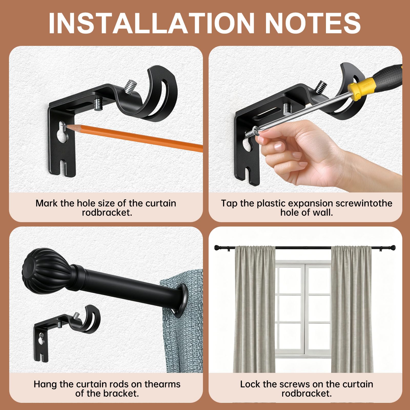 Metal Curtain Rods - 46-96 Inch, Heavy Duty -6