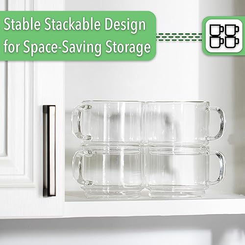 Miniatura 5 de BTT- Taza de café aislada apilable, grande, juego de 4 (16 onzas, 16.9 fl oz), tazas de café de vidrio de doble pared, tazas de té, taza de latte,