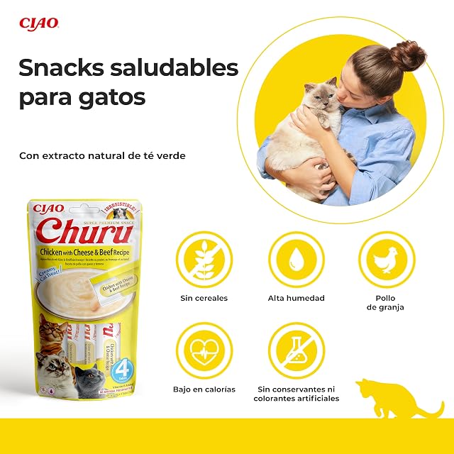 Foto 2 de 7 de INABA Churu Gatos - Receta de Pollo con Queso y Ternera - Snacks Saludables - Premios con Textura Cremosa