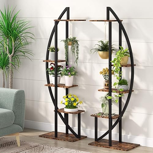 Miniatura 8 de Tribesigns - Soporte para plantas de 5 niveles, 2 unidades, multiusos, estantes, curvado, adecuado para bonsais, flores, plantas, para jardín, patio