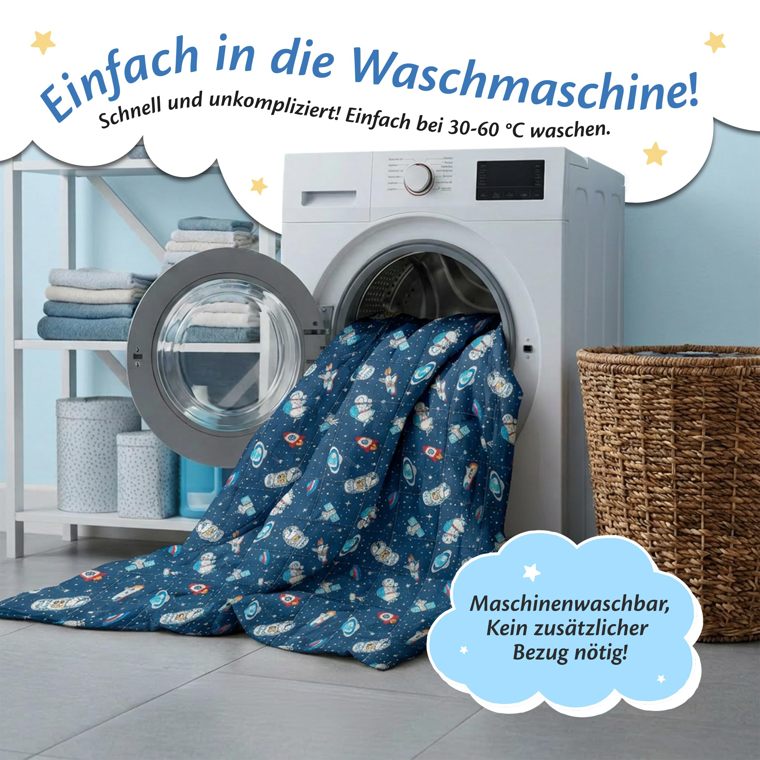 Ella Gewichtsdecke Kinder 3,2 kg 100x150 cm Therapiedecke Hypoallergene Glasperlen Baumwoll-Außenschicht Space