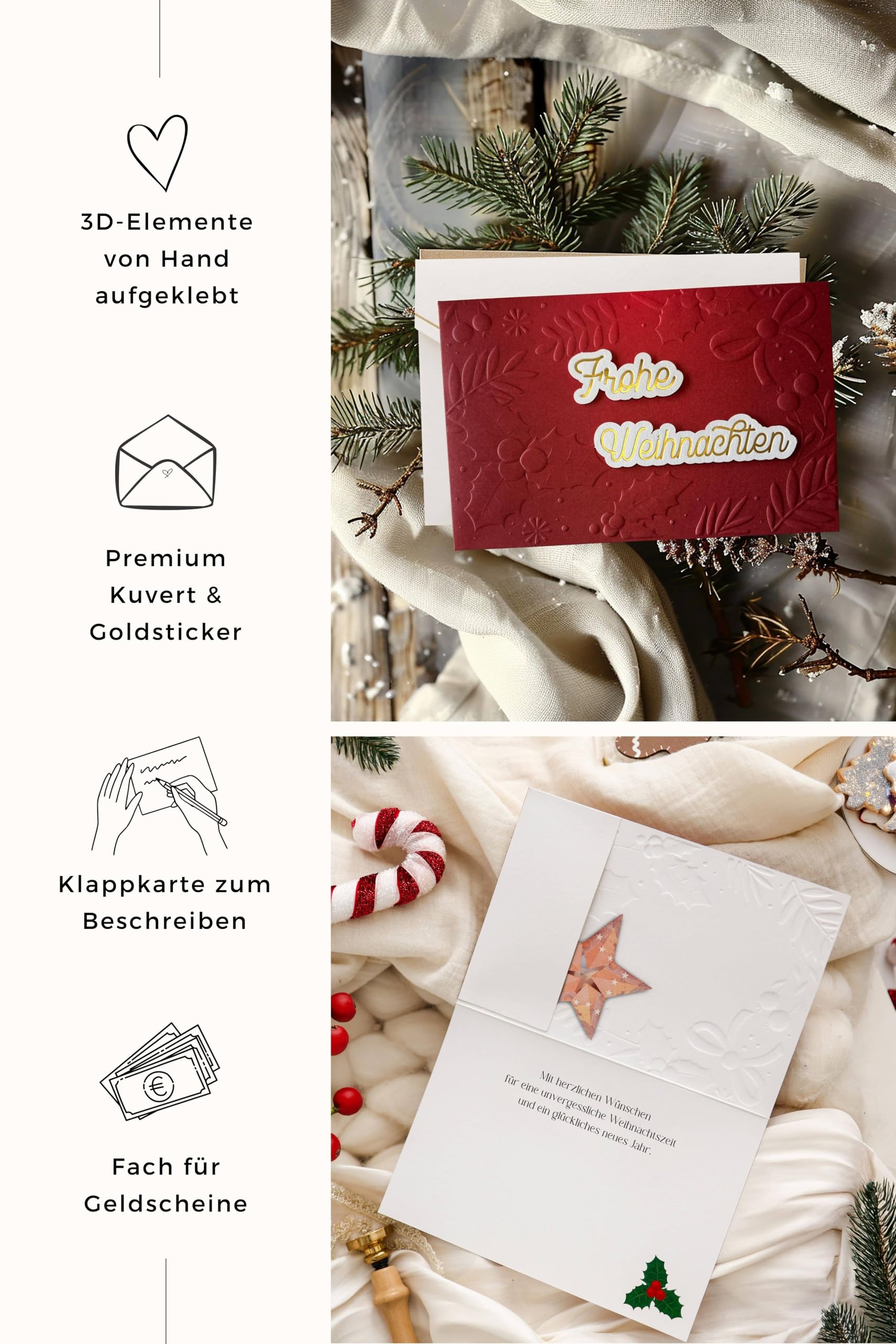 Joli Coon 3D Weihnachtskarten, mit Umschlag, mit Umschlag und Goldsticker
