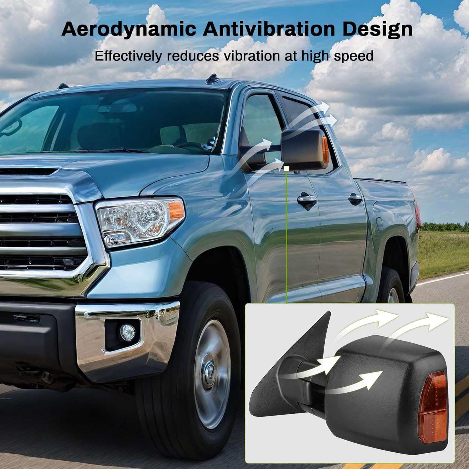 AUTOSAVER88 Tow Mirrors Compatible with 07-17 Tundra, Power Control Heated Rear View Mirrors, Black Manual Extending and Folding Truck Towing Mirrors w/Turn Signal