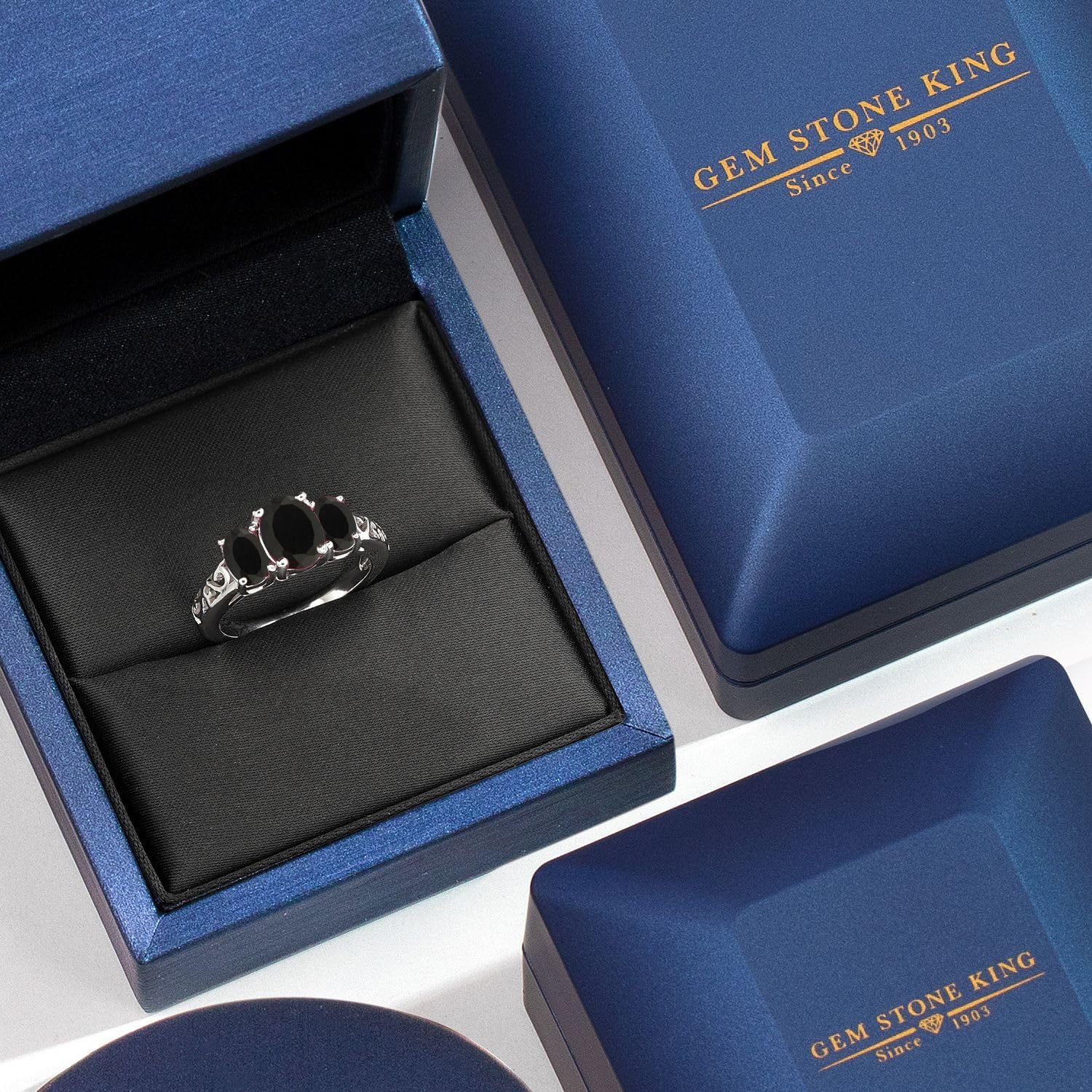 Gem Stone King 3-Stone Gemstone Birthstone Filigree Ring for Women | 925 Sterling Silver | Oval 8X6MM and 6X4MM | Wedding Engagement Anniversary Promise Ring