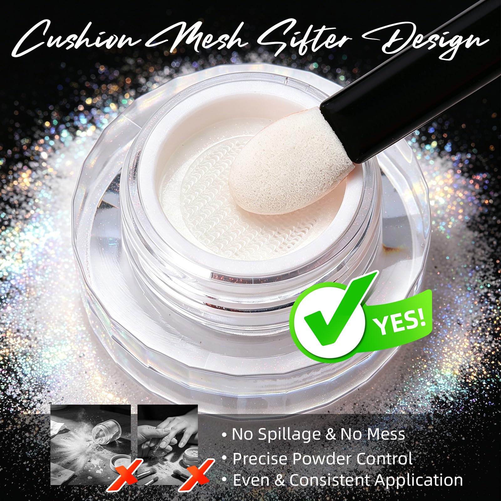Poduszka Aurora chromowany proszek do paznokci, holograficzny chrom i laserowy proszek do paznokci, jednorożec, brokat, metaliczny efekt lustra, perłowy lód syrenka pigment do zdobienia