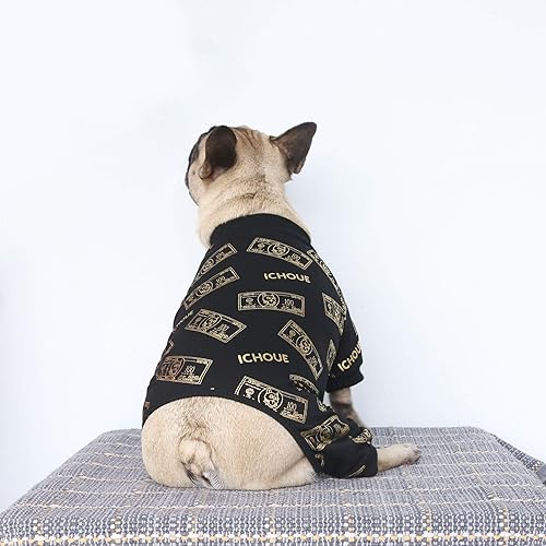 Miniatura 2 de iChoue Rich Dog Series - Pijama para mascotas, pijama para cachorros, Bulldog francés, Pug Boston Terrier, traje de mono - Dinero negro, S
