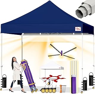 Tradesparker 10x10 Pop Up Canopy Tent,Easy up Commercial Canopy Tent Instant Shelter for Beach Events Parties Camping Market,Pop Up Canopies with LED Curtain+Casters+Weight+Stakes,Navy Blue