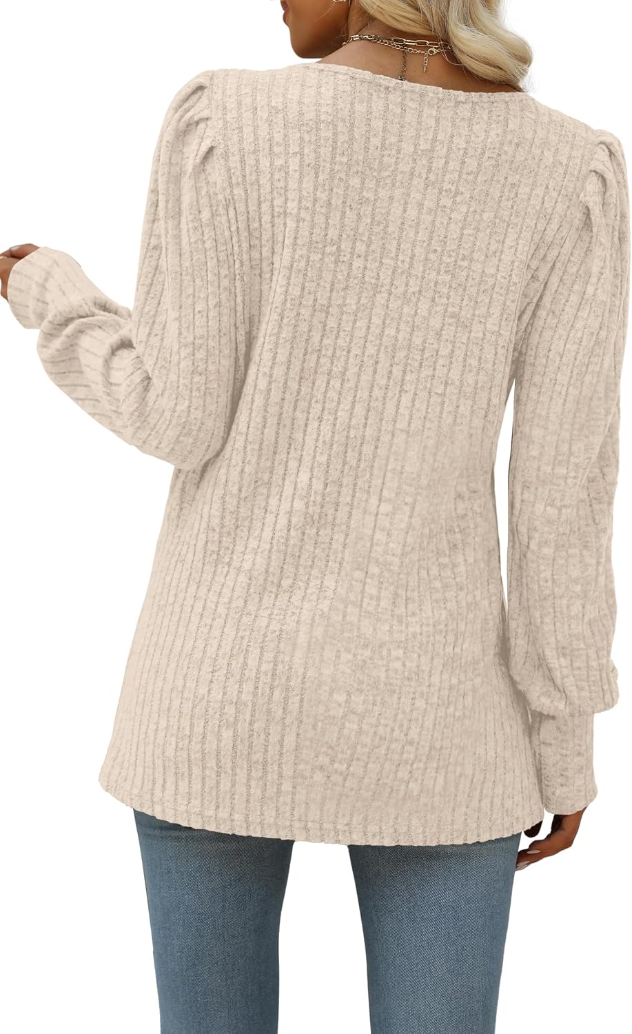 WIHOLL Long Sleeve Shirts for Women Trendy Casual Square Neck Tops Lightweight Sweaters image 5