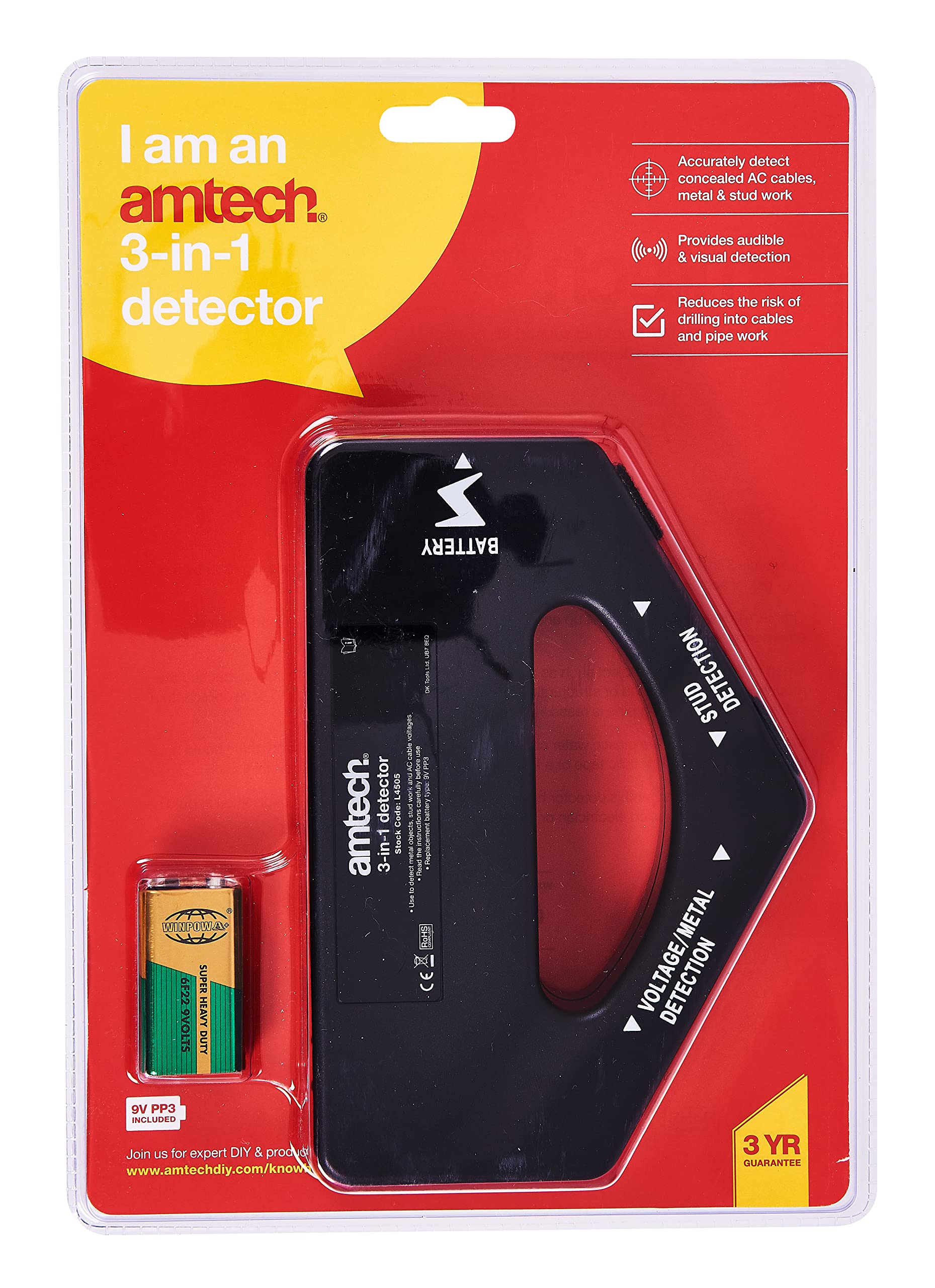 Amtech L4505 3-in-1 Detector, Black - Image 2