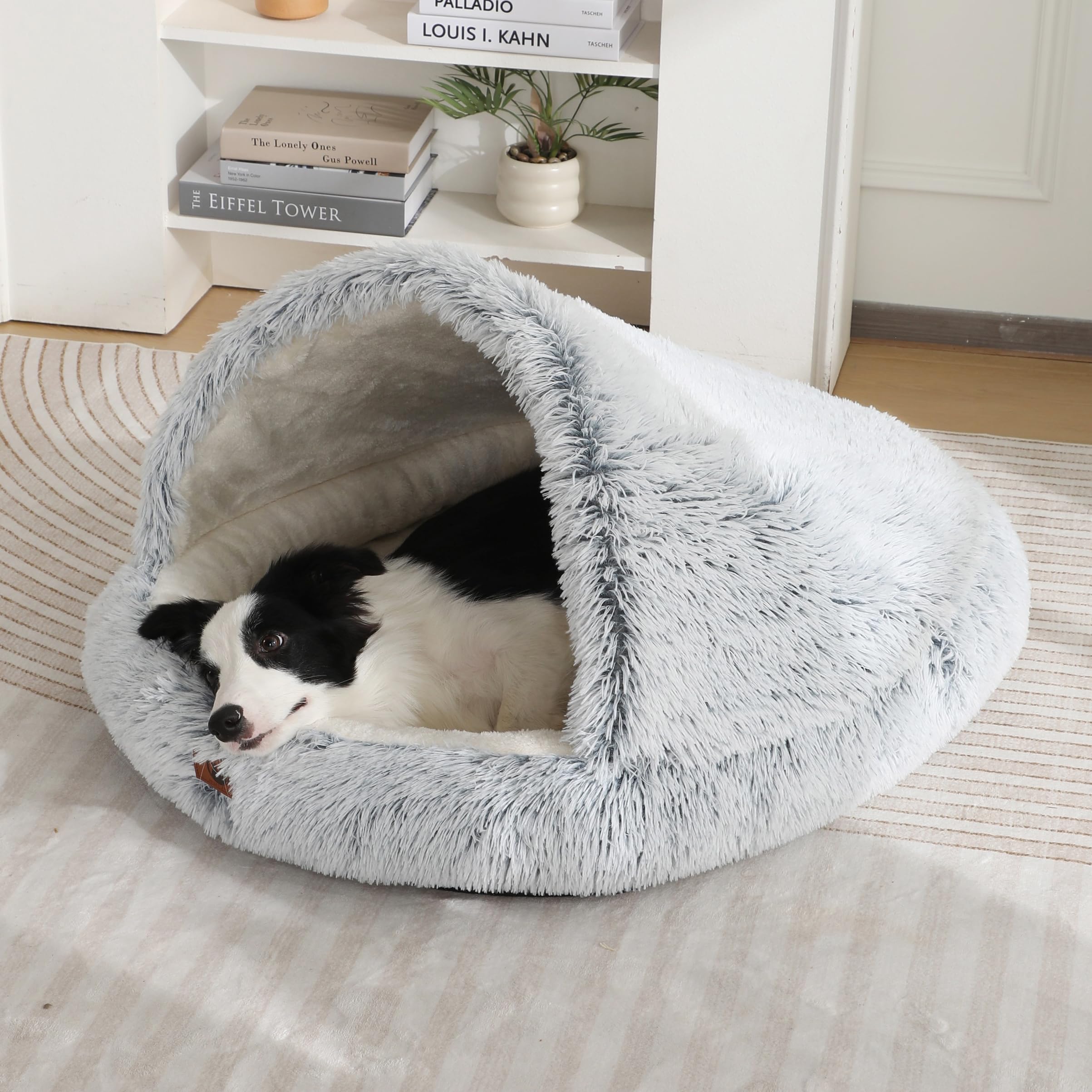 Fluffy Panier Chien Dehoussable Lavable, Couverture de Protection pour Canapé, Tapis en Peluche ​pour Animaux, Idéal pour Lit, Canapé, Voiture (Gris, L)