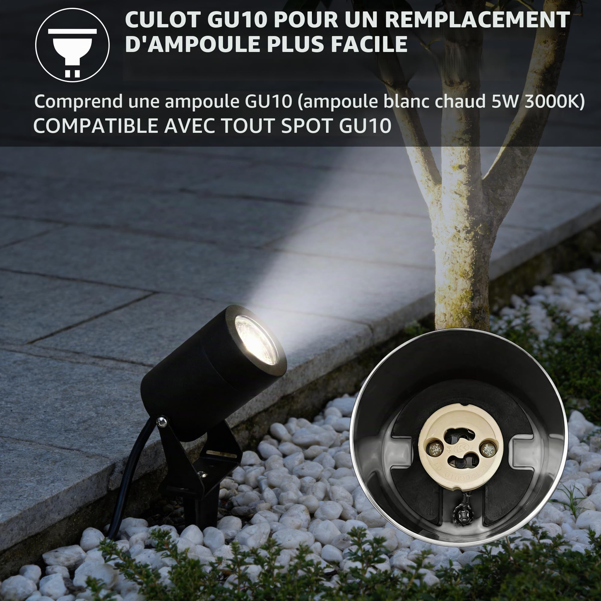 JNR Spot LED Extérieur, Étanche IP65 Spot Exterieur GU10, Argent 2 Pack