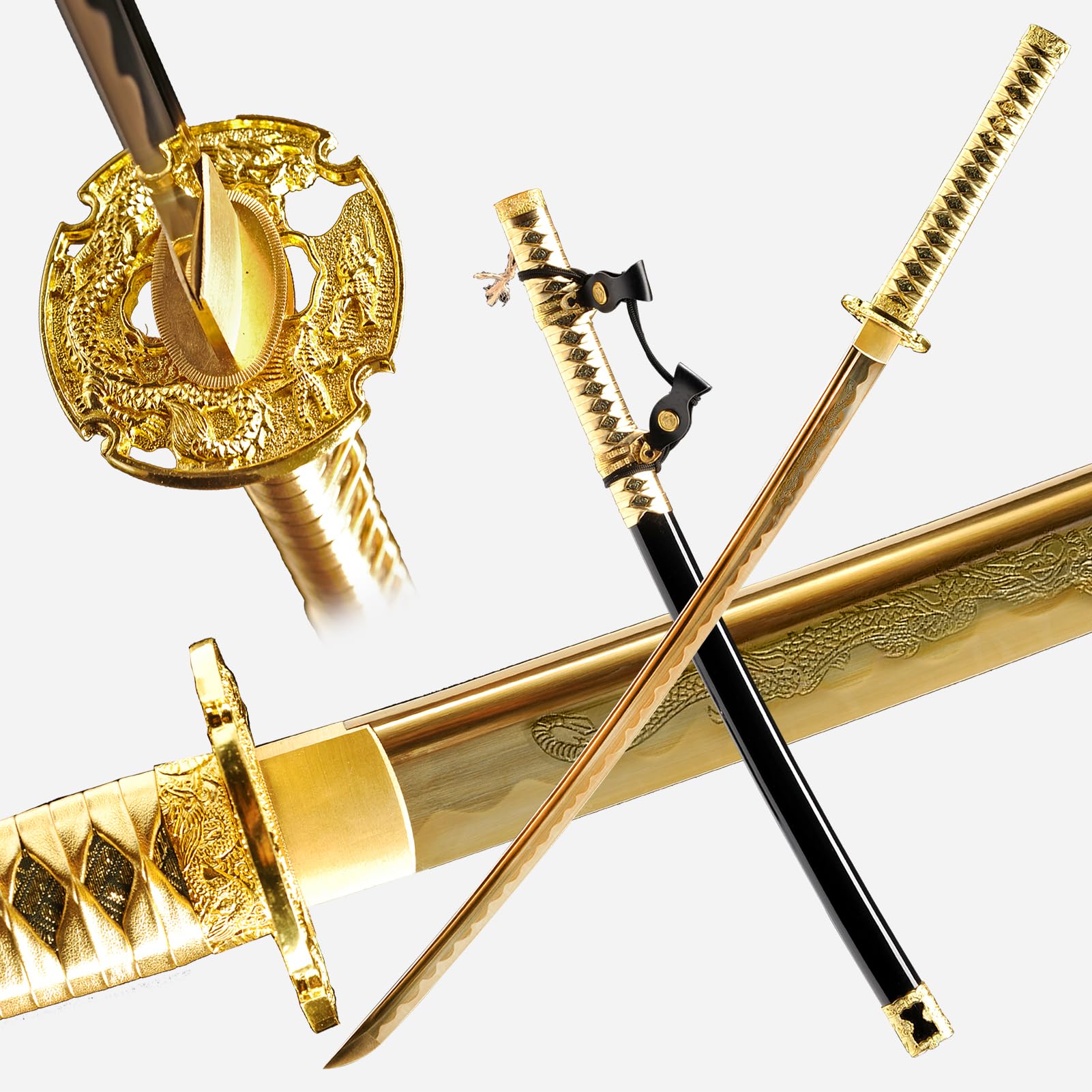 Gold Tachi Dragon Sword T10 Carbon Steel Japanese Samurai Katana Sword Full Tang