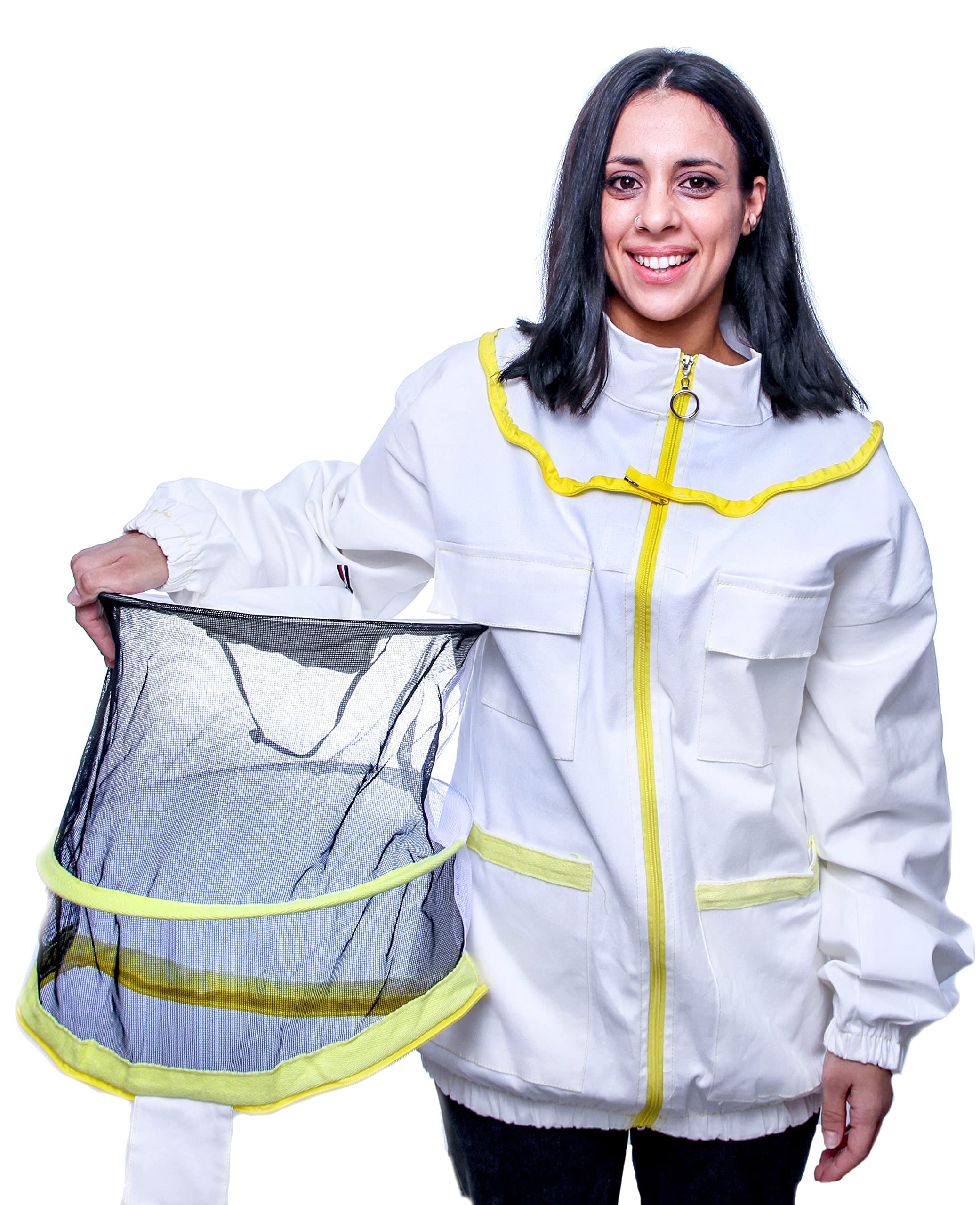 Giacca Da Apicoltore Professionale In Cotone, Con Doppio Velo (Rotondo E A Scherma), Cappuccio Regolabile, Taglia XXL Bianca