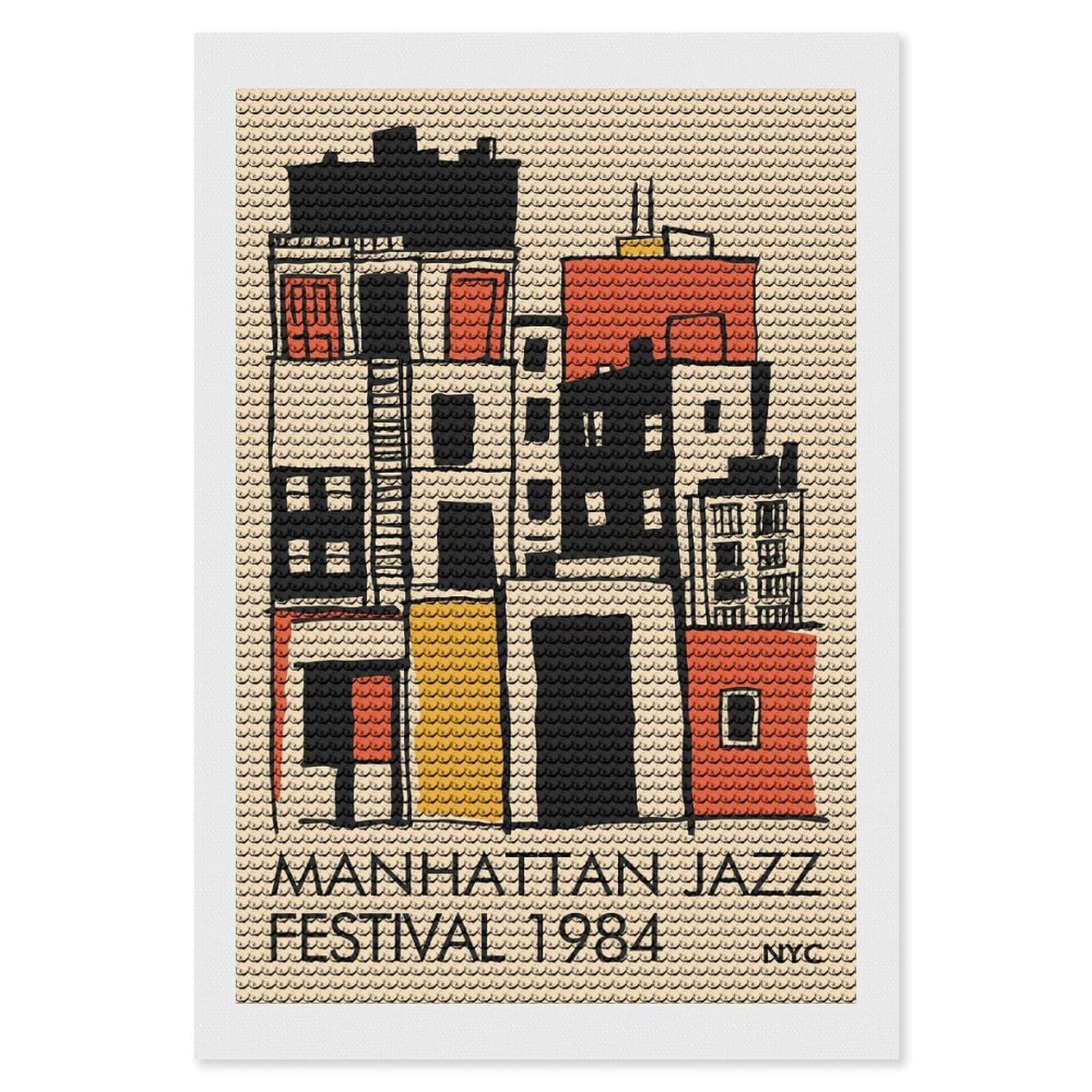 Junmoney Manhattan Jazz Festival 1984 Diamond Art Canvas 8"x12", for Adults, Mindful Craft Activity, Modern Decor, Christmas Gift, Full Kit Included