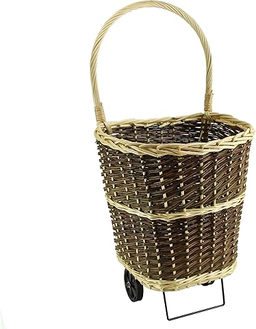 FACILITYS - Carro para Leña de Mimbre, 55 L – Carro de Transporte de Leña, 25 kg Máx, 46 x 43 x 92 cm – Carro Guarda Leña Interior, para Chimenea – Carro con Ruedas