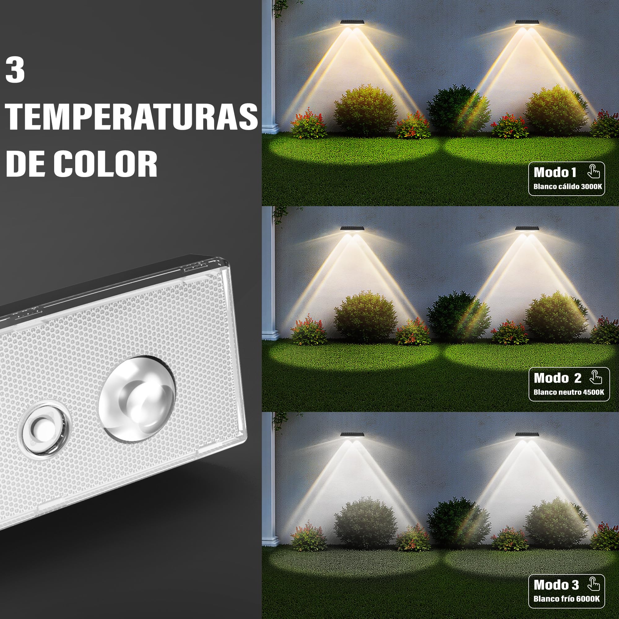 Aplique Pared Exterior - Paquete de 16 Luces Solares Impermeables con 3 Modos de Color y 10h Iluminación Automática, Luz Solar para Jardín, Terraza, Patio
