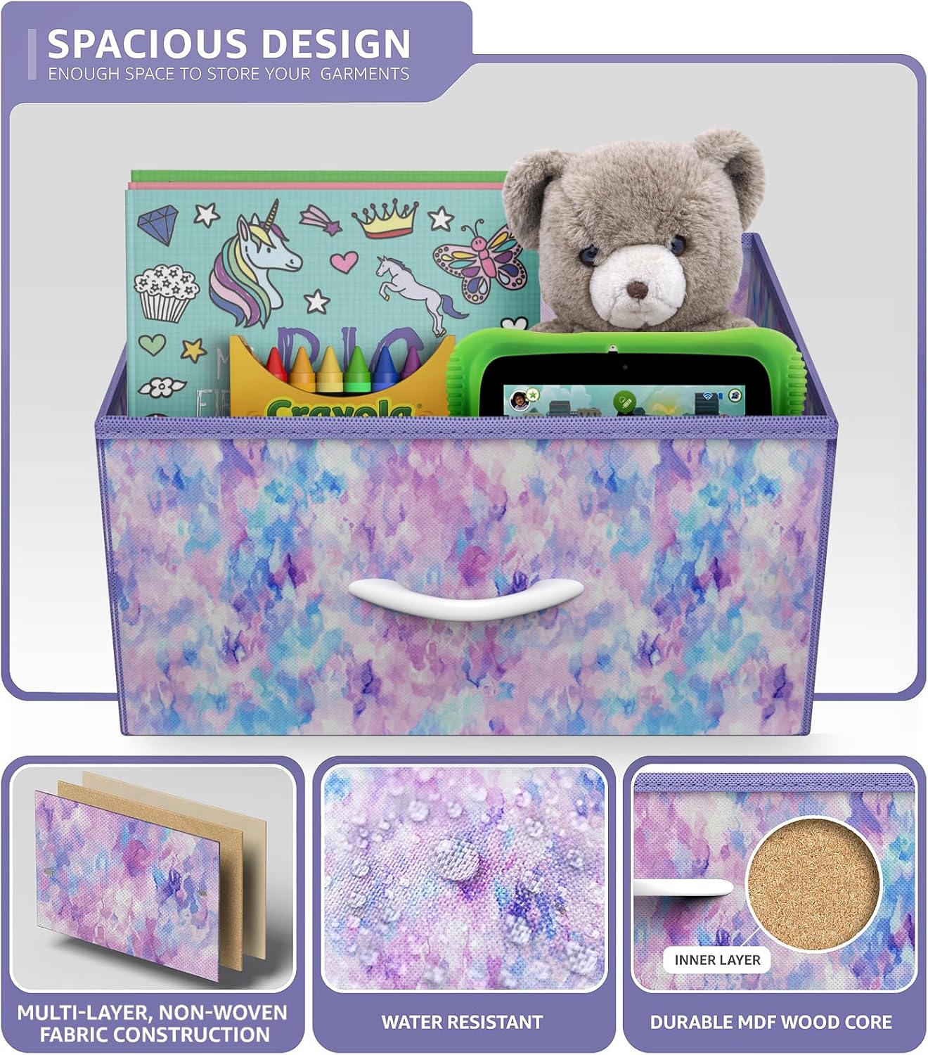 Watercolor Blue-Purple 6-Drawer Fabric Dresser with Steel Frame