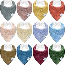Baby Bibs, 12 Pieces Baby Bibs, Bandana Babies, Triangle Scarf, Baby Muslin, Adjustable Cotton Scarf for Boy and Girl
