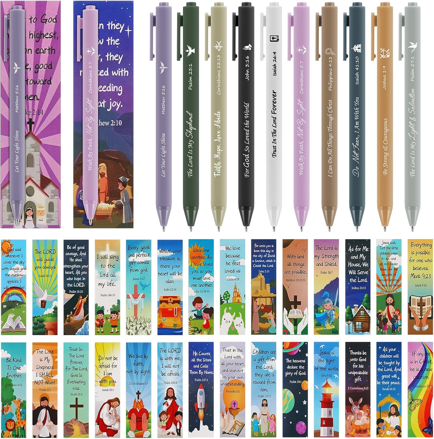 30 Sets Christian Pen Gift Inspirational Bible Verse Ballpoint Pen Religious Motivational Scripture Bookmark Cards Bulk for Men Women Church
