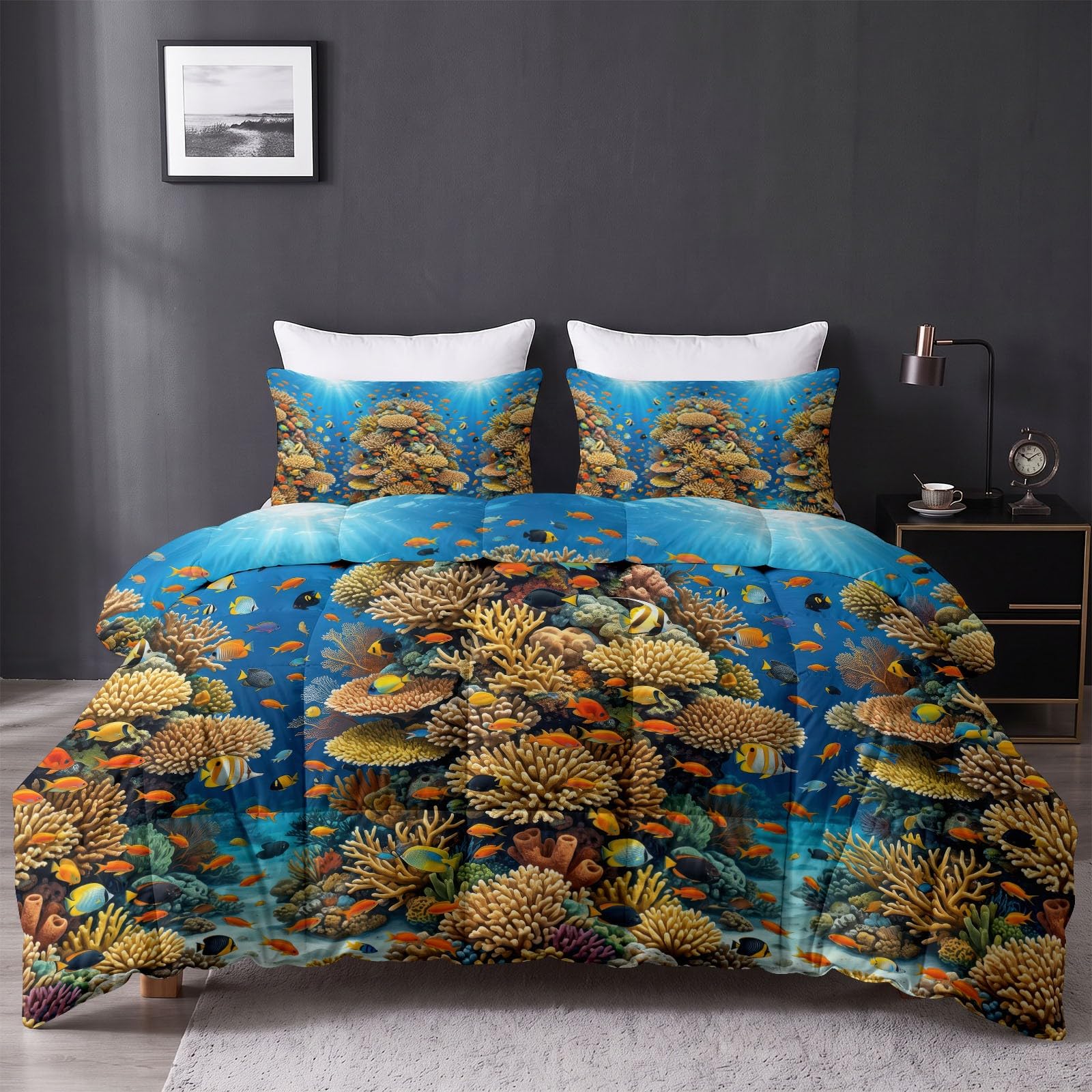 Cartoon Korallen Fische Bettdecke 220x240 cm Ganzjahresdecke 3-teiliges
