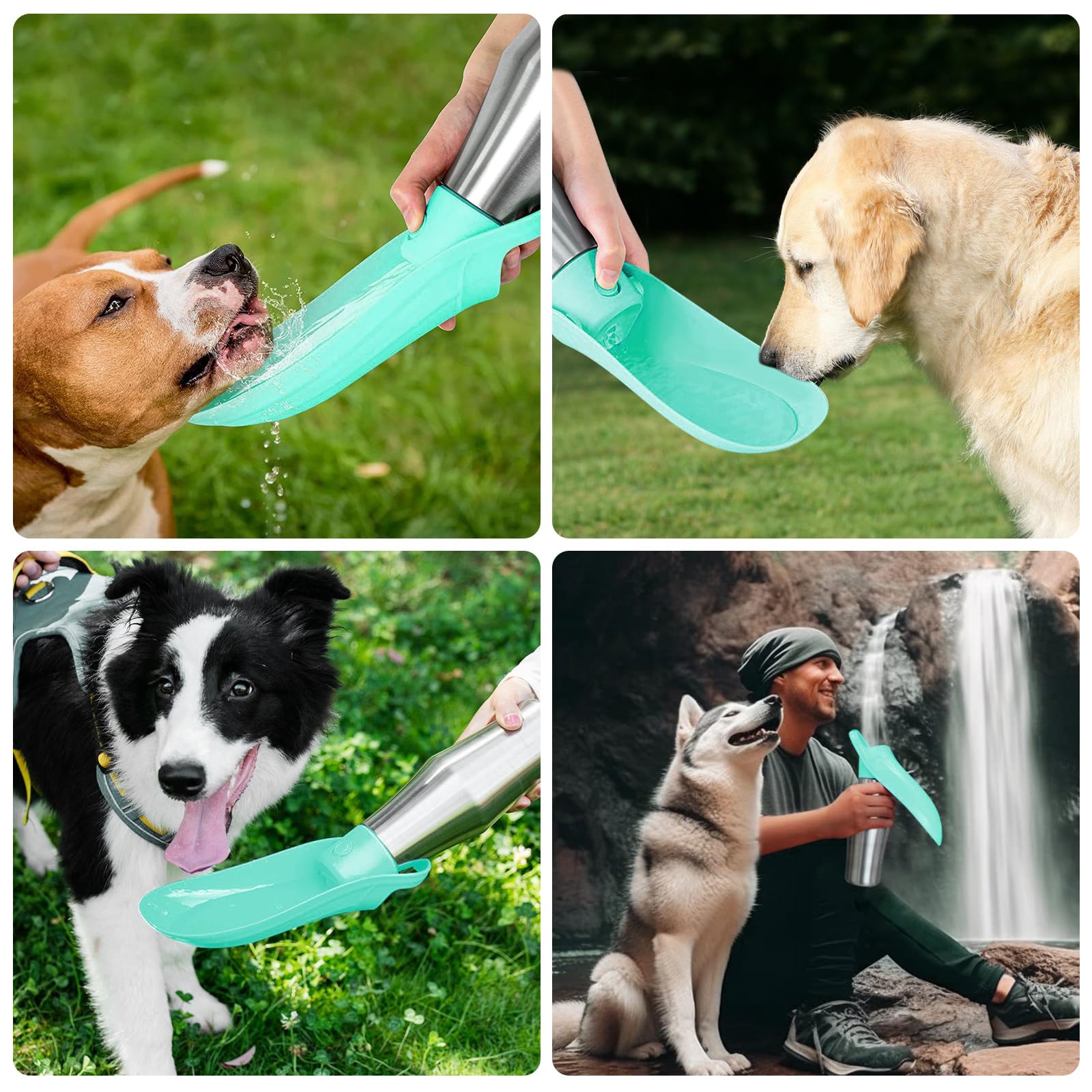 Borraccia per cani, portatile, 750 ml, in acciaio inox, per cani, design pieghevole a 180°, ideale per allenamento all'aperto e idratazione