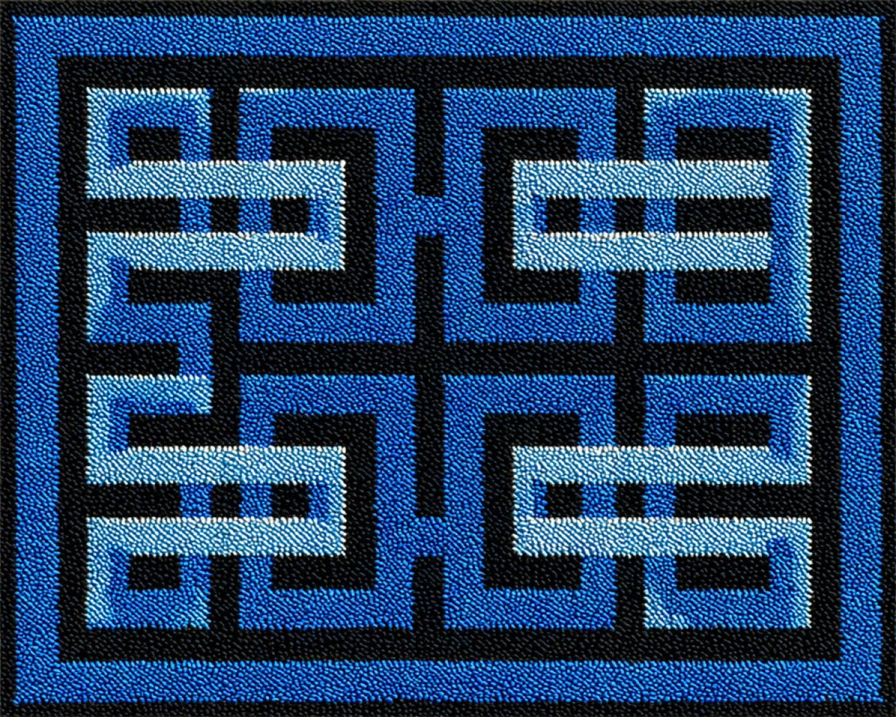 AMBATTERY Latch Hook Kits for Adultsgeometric Blue Pattern DIY Crochet Kit Embroidery Set Rug Making Canvas Kits Needlework Crafts for Home Decor 33x45in