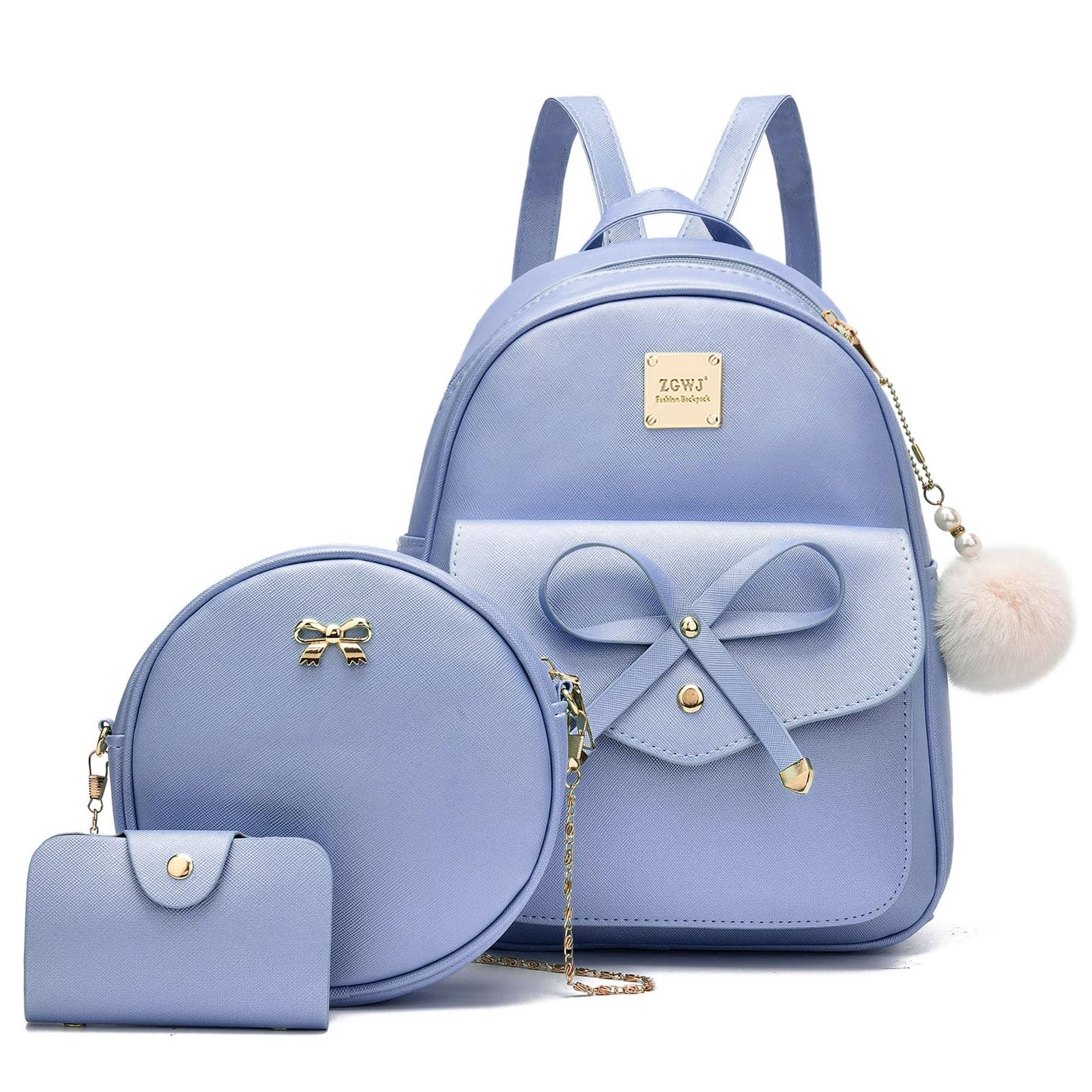 ZGWJ Mini Backpack Purse for Women - 3-Piece Set, Small PU Leather Bowknot Fashion Backpacks, Cute Casual Travel Daypacks