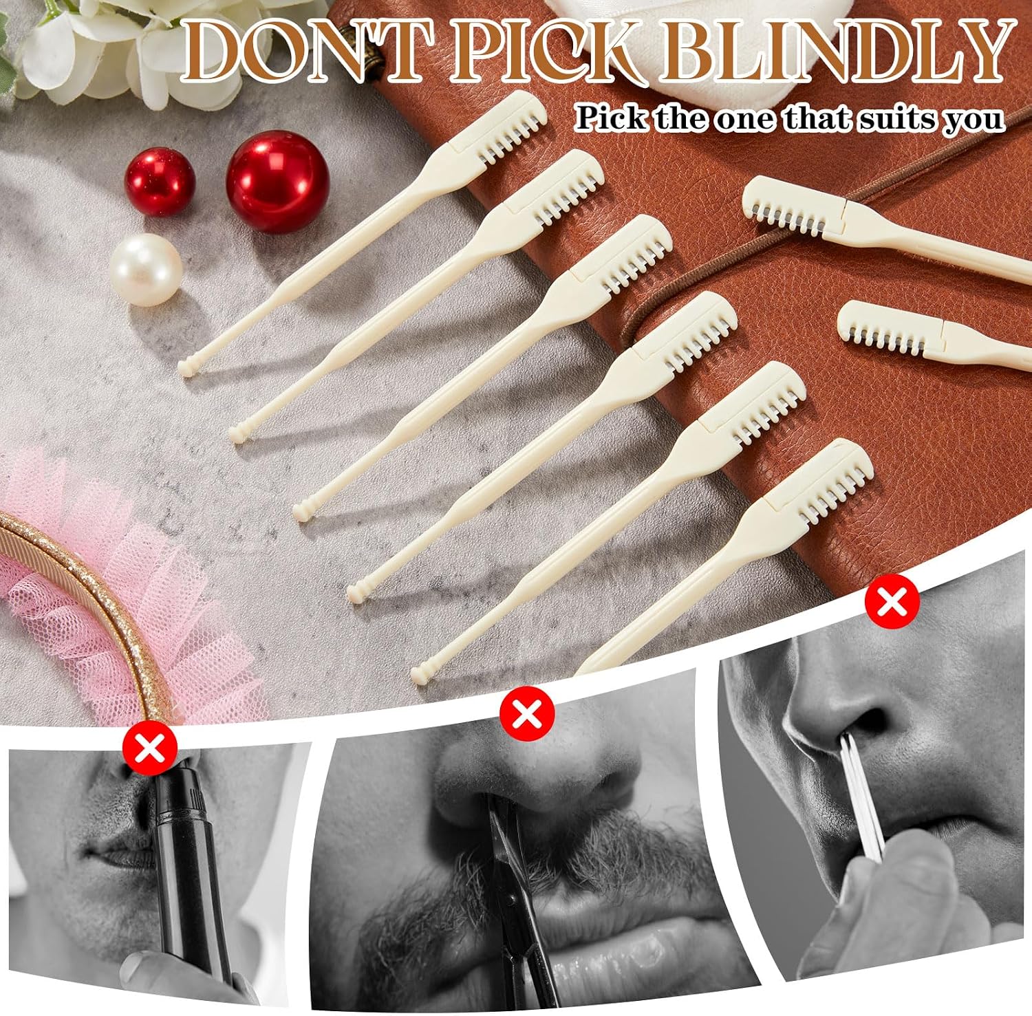 Lothee 50 Pcs Nose Hair Trimmer Bulk for Men and Women Rotating Nasal Hair Remover Razor with Velvet Packaging Bag Portable Cutter Cleaner Tools for Beauty Salon Home Travel