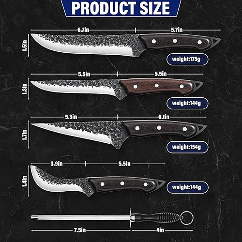 Vista 10 de TAN REN Cuchillo de carnicero para tallar carne, cuchillo de corte de carne de 12 pulgadas con mango de madera, cuchillos de rotura de espiga