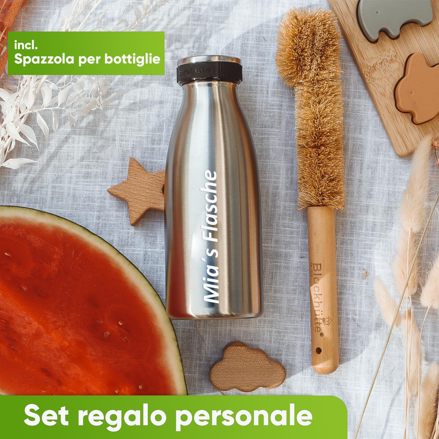 Blockhütte Borraccia Termica Personalizzata Borraccia Termica 1 Litro in Acciaio Inox, Borraccia Palestra e Sport a Prova di Perdite, Borracce Termiche per 25h di Bevande Fresche, Bottiglia Acqua