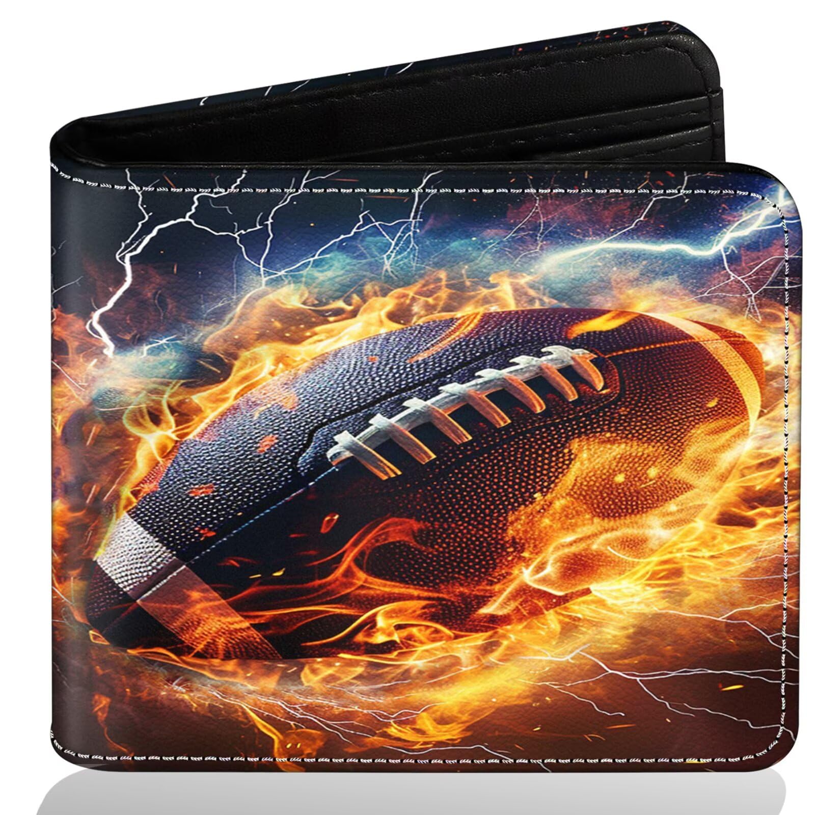 Boys Wallet for Teens, Cool Kids Football Wallet for Boys Ages 8-10 9-12 11-15, Funny Leather Bifold Rfid Blocking, Coin Pocket Id Window for Teen Men Youth Guys Birthday Christmas Gifts