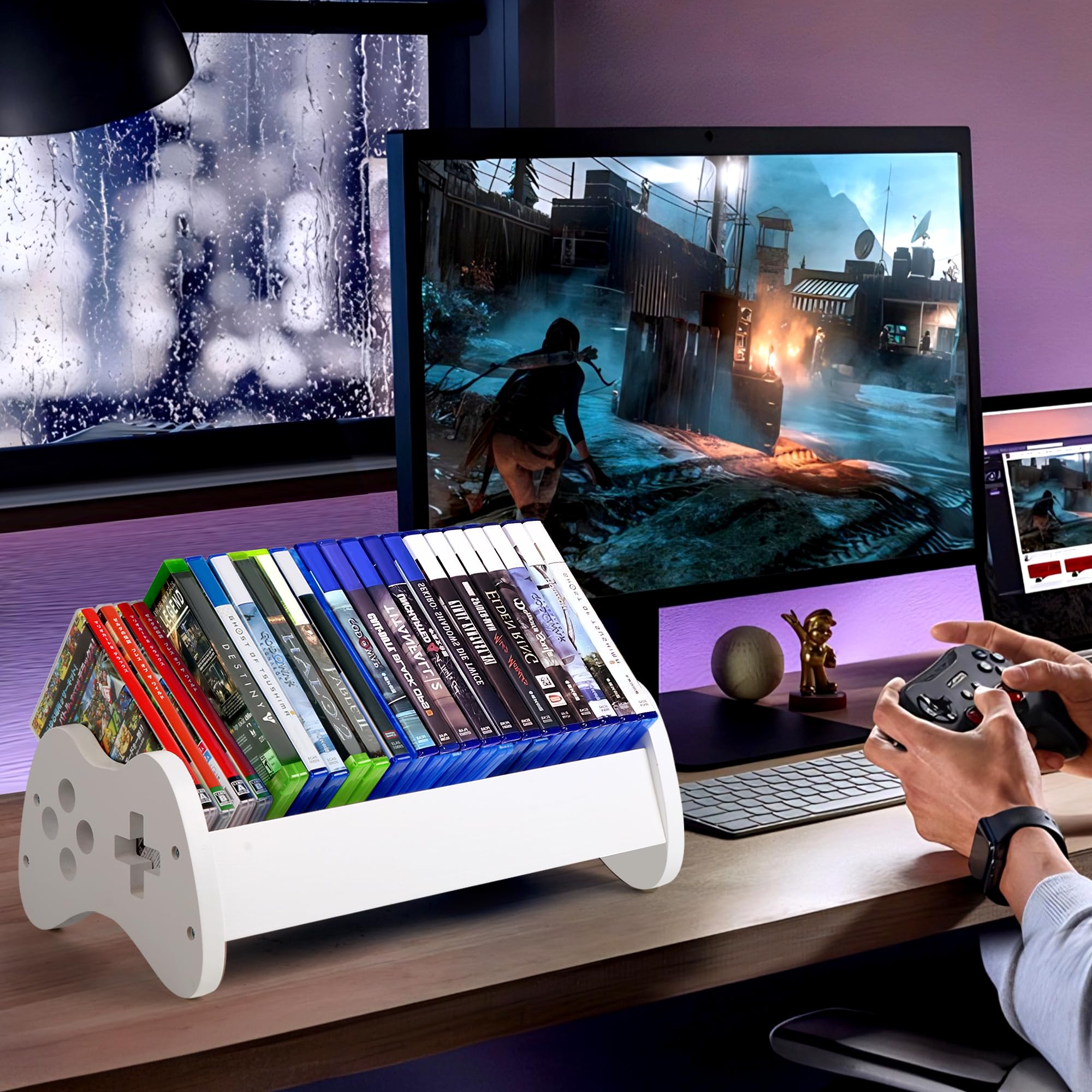 Alyoen Spiele Aufbewahrung, Universeller Spielhalter für PS5/ PS4/ PS3/ Xbox/Switch Spielhüllen, Speichert Maximal 32 Spiel Discs, Videospiel Storage Organizer, Weiß