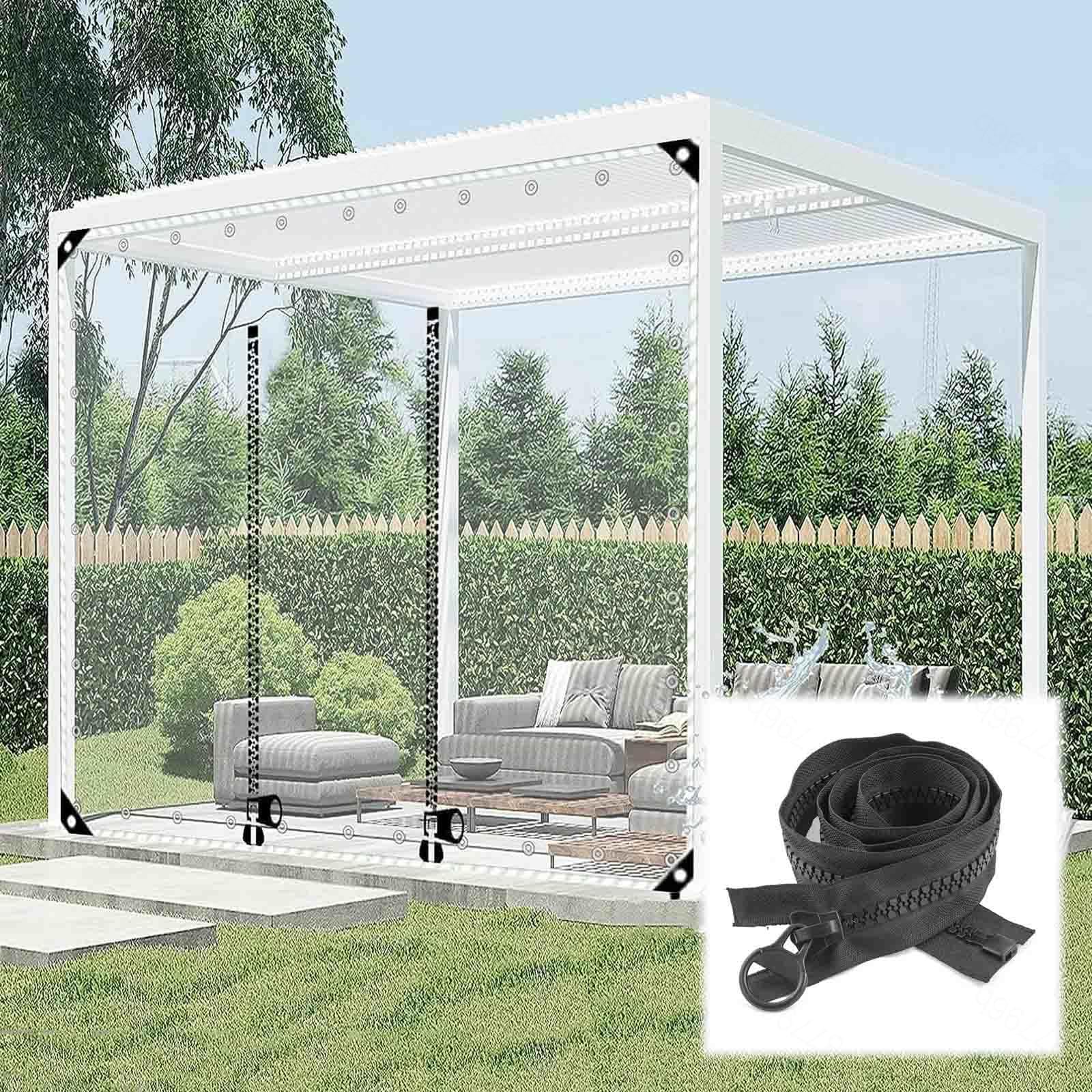 Bâche imperméable pour pergola transparente en PVC résistant aux intempéries avec zip