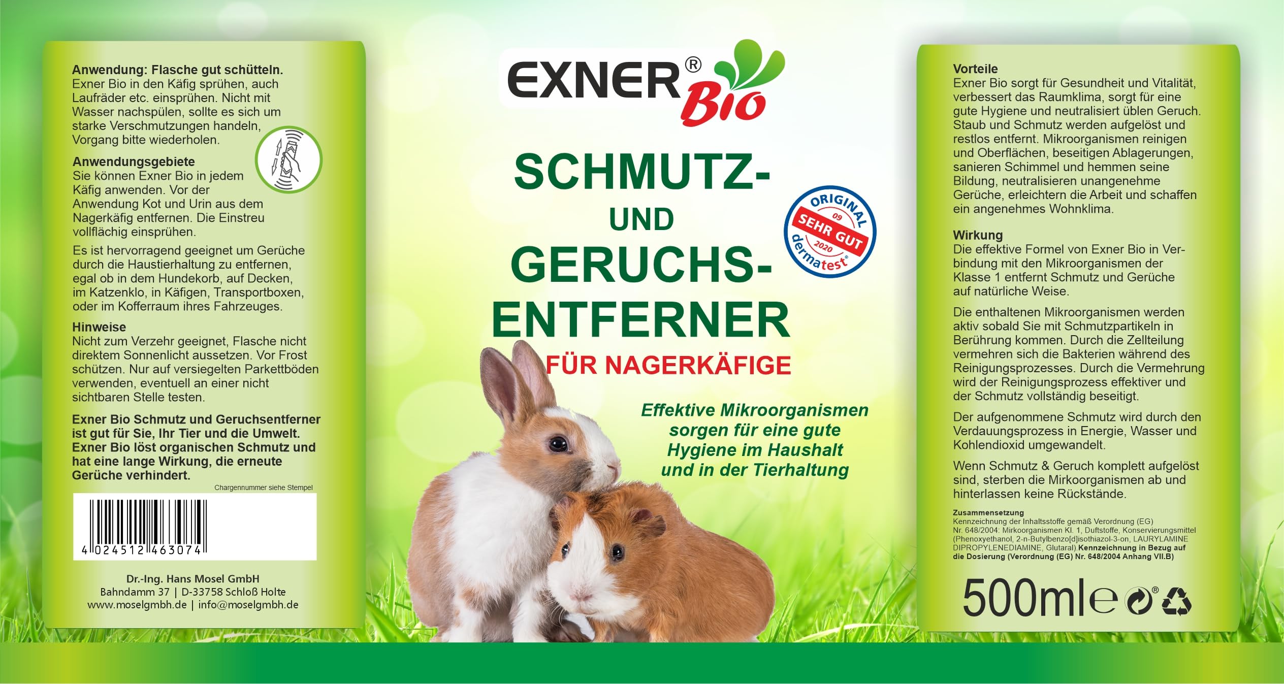 Anti-odeur et saleté pour cages de rongeurs, avec micro-organismes contre les selles, l'urine et les odeurs des animaux domestiques, 100 % naturel et délicat, vaporisateur de 500 ml