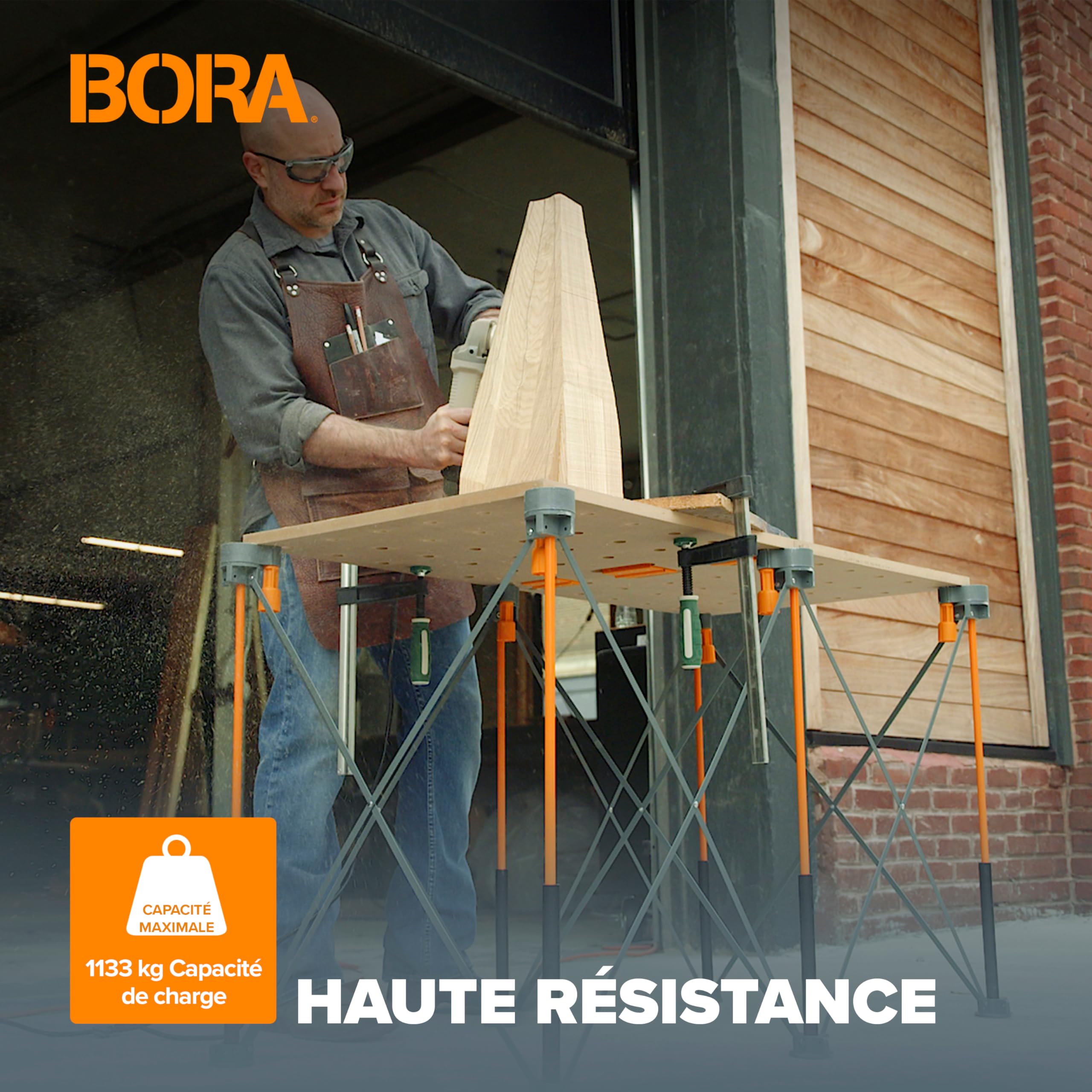 Bora Centipede 60 cm. L x 120 m l x 80 cm H. Table de Travail Pliante en Acier avec capacité 680 kg, Gris/Jaune