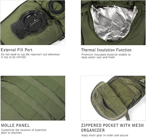 Miniatura 4 de Unigear Mochila táctica de hidratación 1050D con bolsa de agua de 3 L, paquete de aislamiento térmico que mantiene el líquido fresco hasta 4 horas