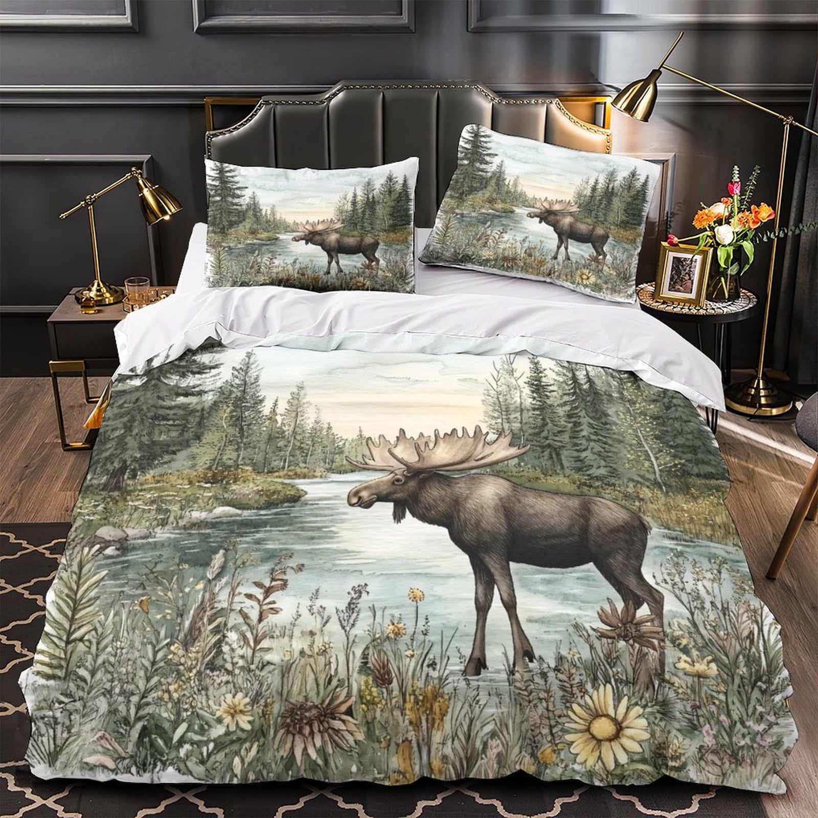 Housse de couette forêt 3d single parure de lit 135x200cm