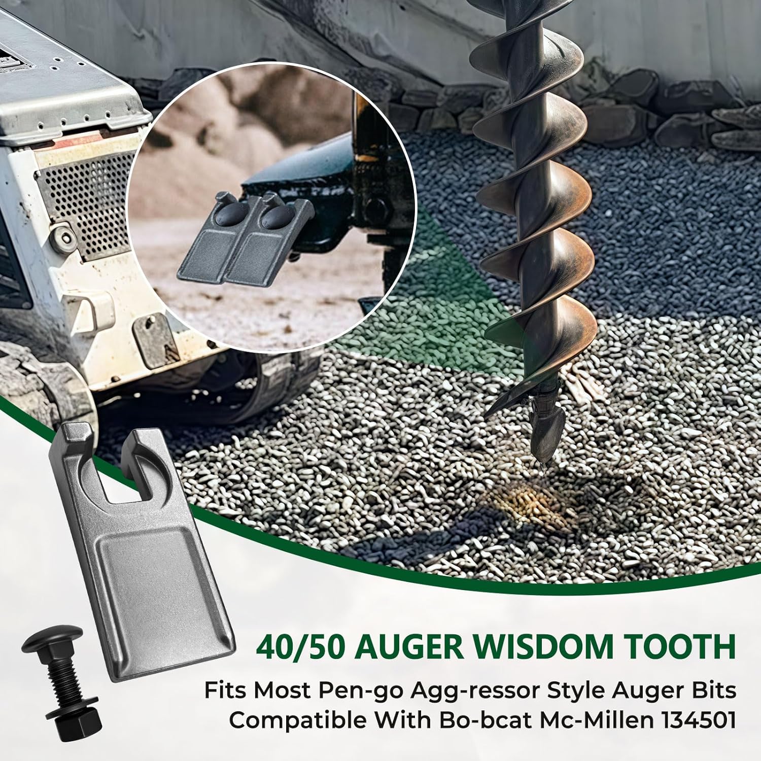 New Auger Teeth Compatible with Pengo Aggressor 40/50 fit for Bobcat McMillen 134501 for Digging Crumbly Rock, Soil, and More (10)