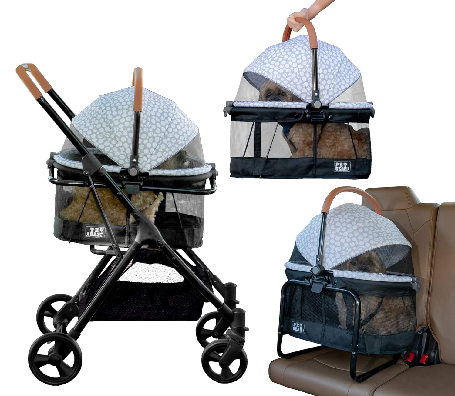 Pet Gear, A Vermont Family Owned Company Since 1936, 3-in-1 Travel System, View 360 Stroller Converts to Carrier and Booster Seat with Easy Click N Go Technology, for Small Dogs & Cats, 4 Colors 4 Wheel (Interior 19"L x 13"W x 20"H) Cloud Grey
