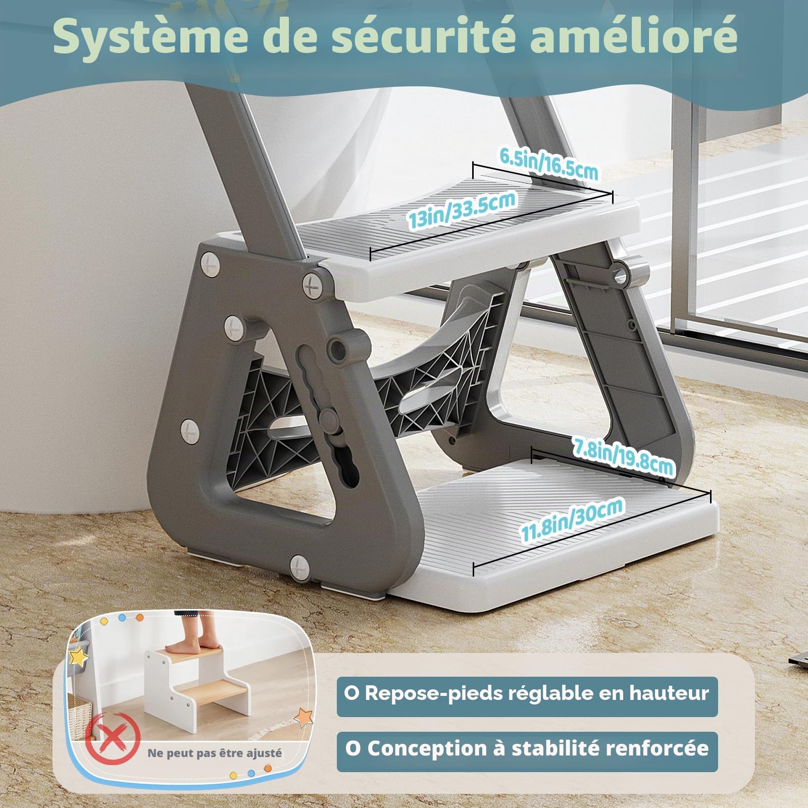Reducteur Toilette Enfant, 2 en 1 Rehausseur Toilette Enfant avec Marche Réducteurs de Toilettes avec Structures Triangulaires, Propreté Apprentissage Adaptateur Abattant WC Pédale Allongée et Coussin