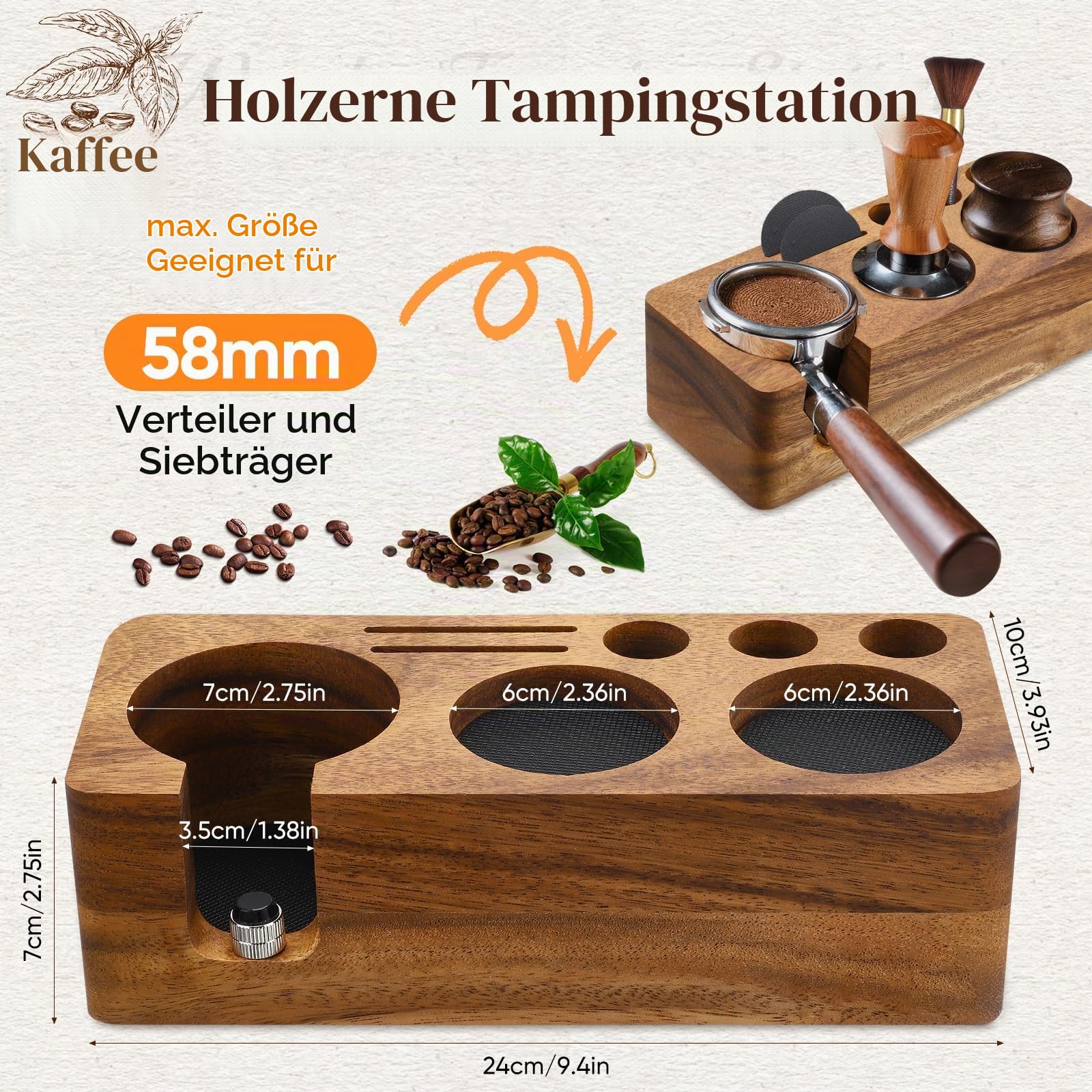 Espresso-Tamperstation, multifunktionale Tamperstation, rutschfeste Tamperstation, Espressostation zur Aufbewahrung von 51-58 mm Tamper-Verteiler-Siebträger.