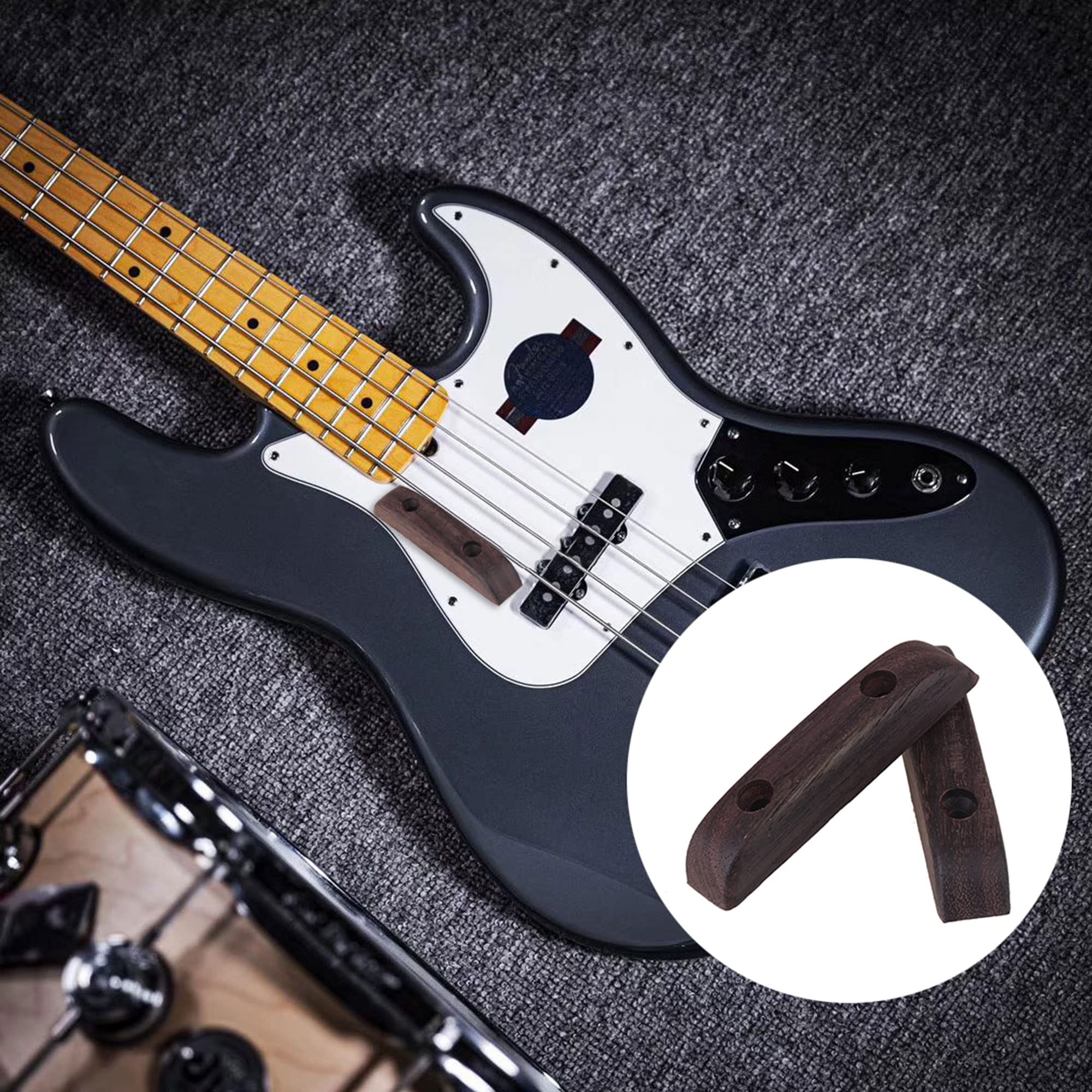 Yibuy 4Pcs Zinc Alloy Pickup Bridge Cover for Electric Bass Guitar & Thumbrest Wood color