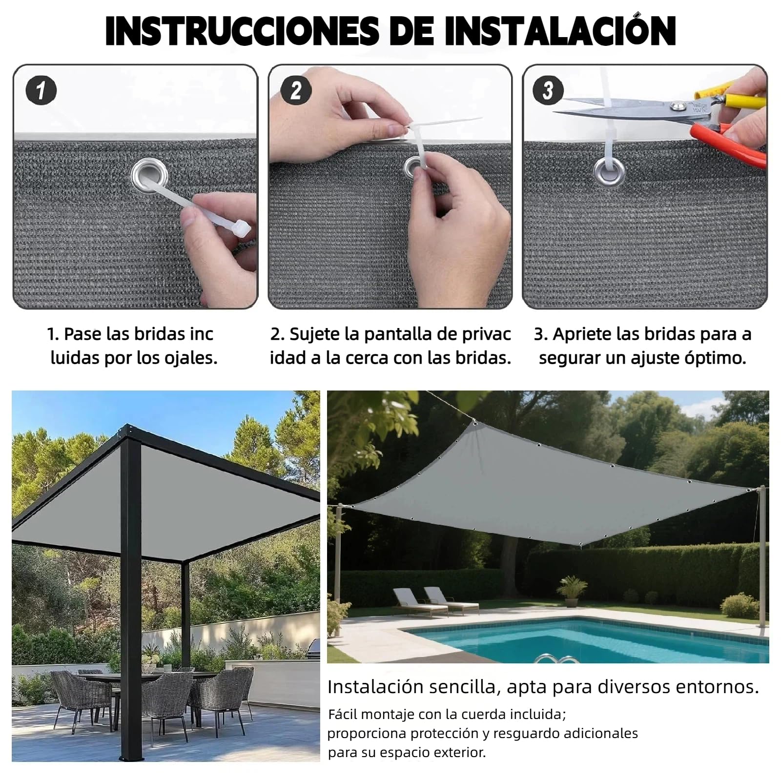 Toldo Vela de Sombra Rectangular 2.6x4.6m Impermeable Toldos Exterior Terraza Protección Rayos UV Resistente al Desgarro con Ojales y Cuerdas para Balcon Patio Exteriores Jardín (Gris Claro)